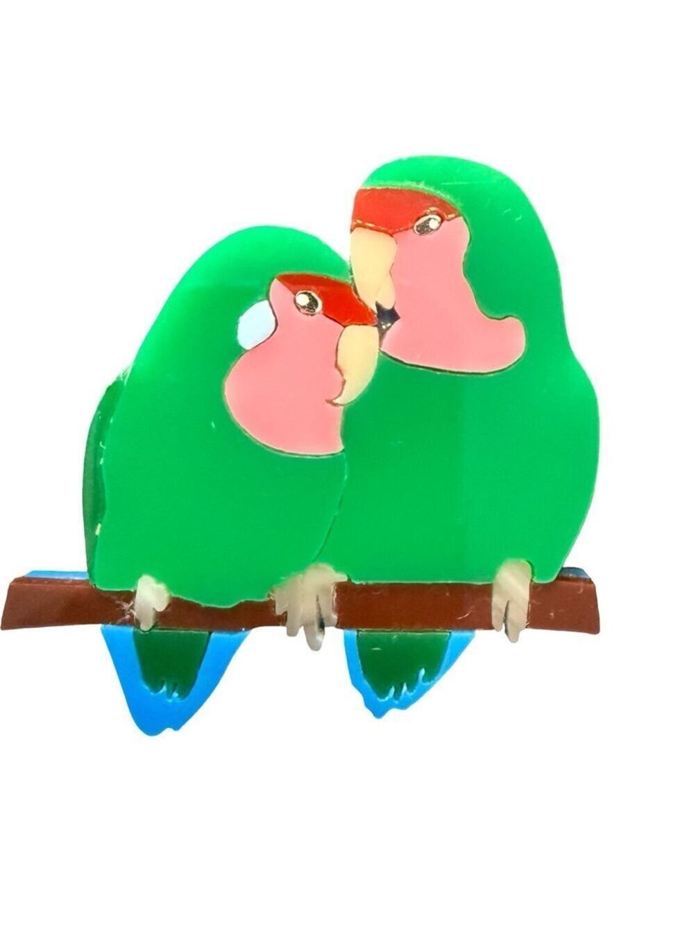 VINTAGE Peach Faced Lovebird 2.5” Plastic Brooch Lapel Pin